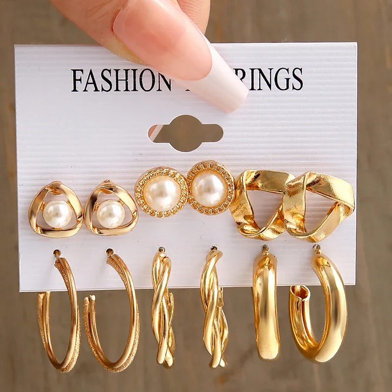 Fashion Geometric Metal Women\'s Earrings Set Boho Butterfly Pearl Dangle Earrings For Women Party Jewelry Gifts