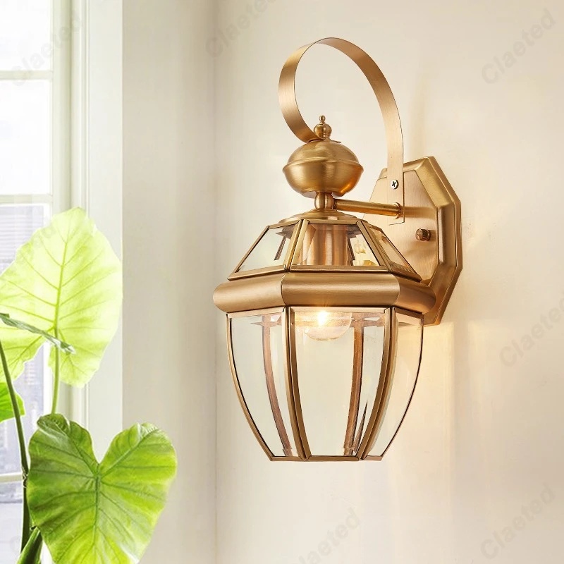 American Retro LED Outdoor Waterproof Copper Wall Lamp Courtyard Corridor Porch Aisle Balcony Decorative Lighting Lamps