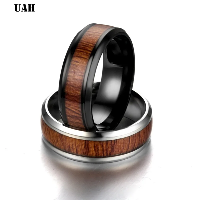 UAH Wood Grain Polishing Men Rings Middle 100% Tungsten Carbide Wedding Bands Multi-size Anillos para hombres Pierscienie