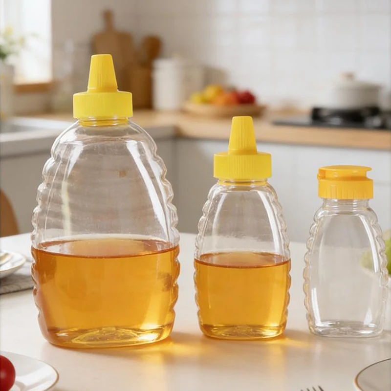 Squeezed Honey Bottle Food-grade Container Lid Thicken Transparent Reusable Plastic Honey Bottle Storage Distribution Honey Jar