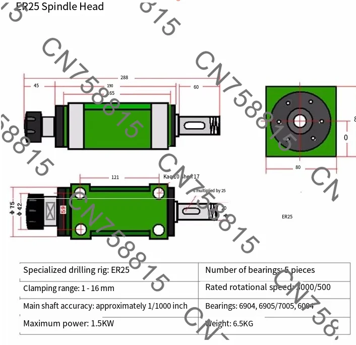 ER20, ER25 lathe spindle head, boring and milling head, cutting head