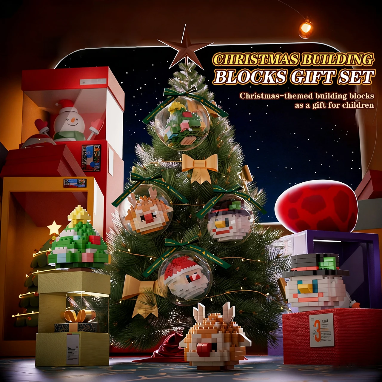 

Christmas Decorative Ball Pendants Micro Building Blocks Santa Claus Snowman Small Ball Model Bricks Xmas Gifts for Kids Adults