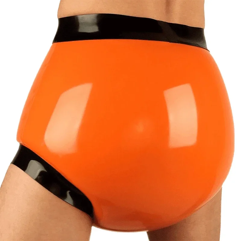 Orange And Black Inflatable Transparent Latex Panty Rubber Tight Shorts Fetish Men Underwear Boxer Custom Made (No Zip)