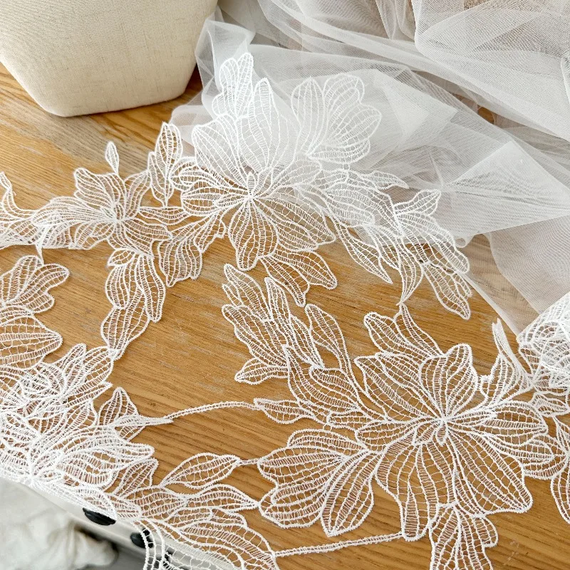 1M Custom Milk Silk Lace Trim Hollow Veil Wedding Dress DIY Sewing Accessories