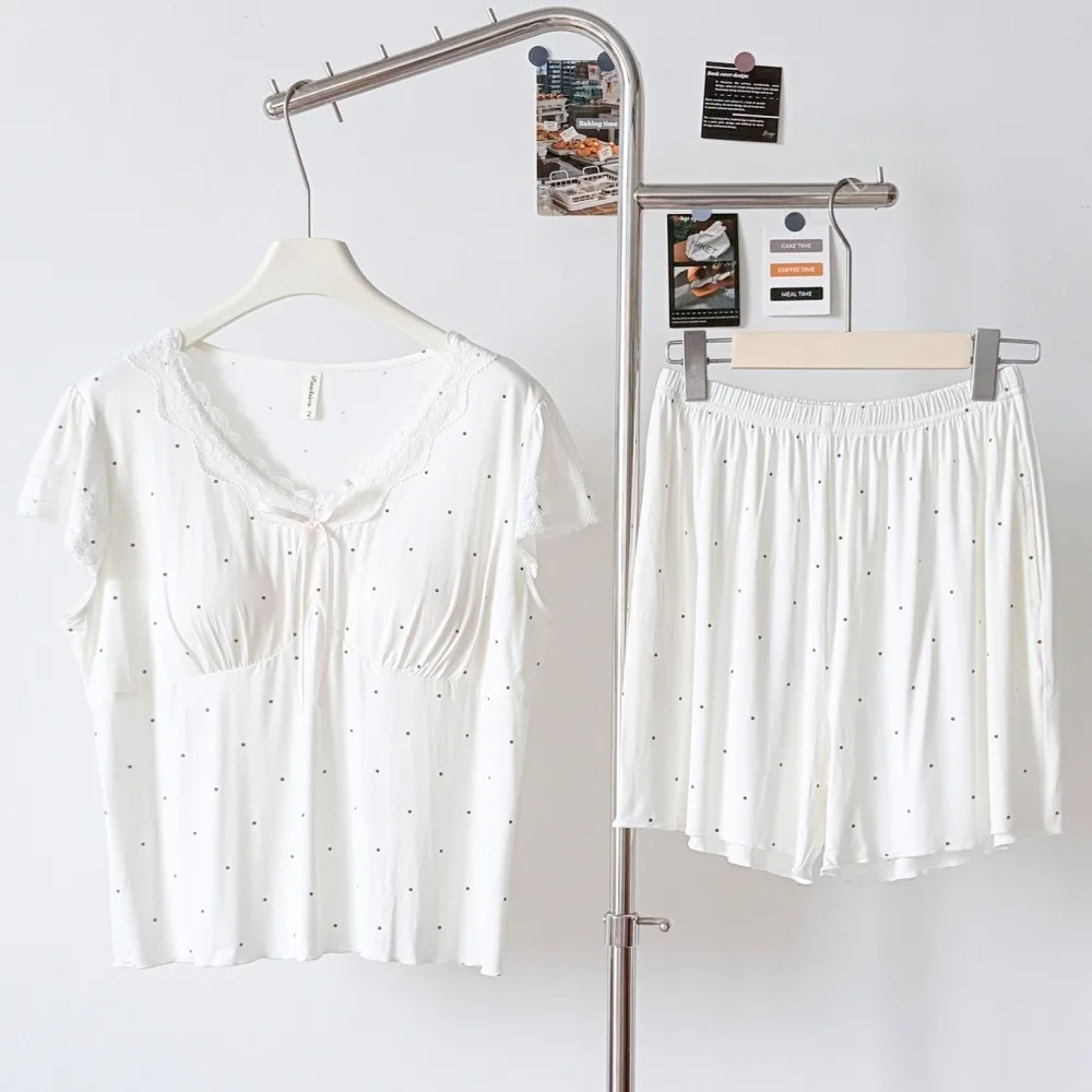 

Summer Clothes Chest Cup Pajamas Sleeveless Sleepwear Women’s Loungewear New V-neck Night Wears for Females 2-piece Pajama Set