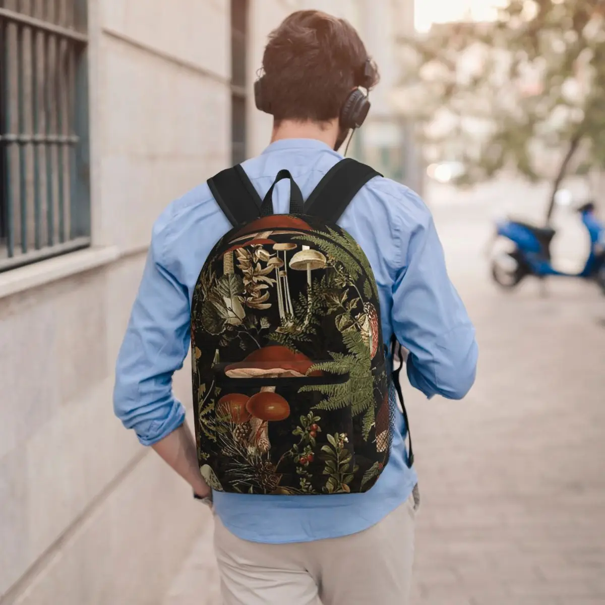 Midnight Mushrooms Forest Botanical Night Garden Student Backpack School Bag Hiking Travel Daypack Bookbag Shoulder Bags