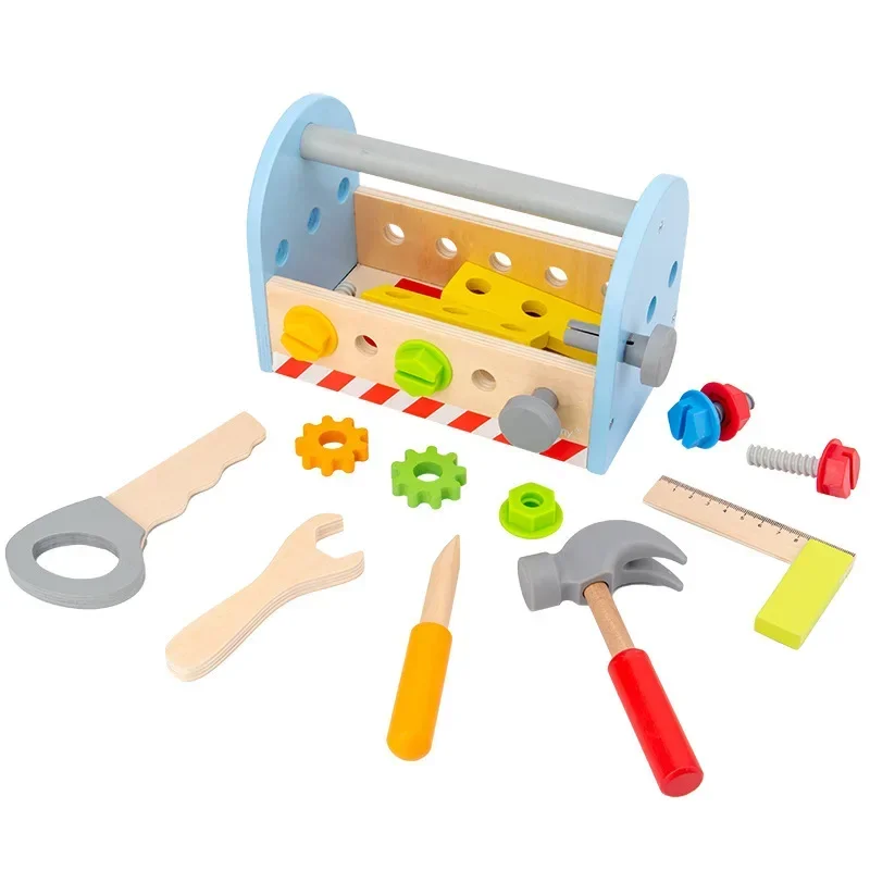 Hochwertige Holz Werkzeug kasten Spielzeug Set Service Kit Schrauben dreher Hammers äge Spielhaus Puzzle interaktives Spielzeug Baby Geburtstags geschenk