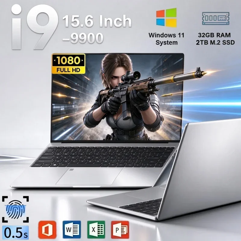 Intel Core I9 9900 Processor 15.6 Inch Portable Laptop Windows 11 32GB RAM 2TB SSD Fingerprint Unlock For Office Entertainment