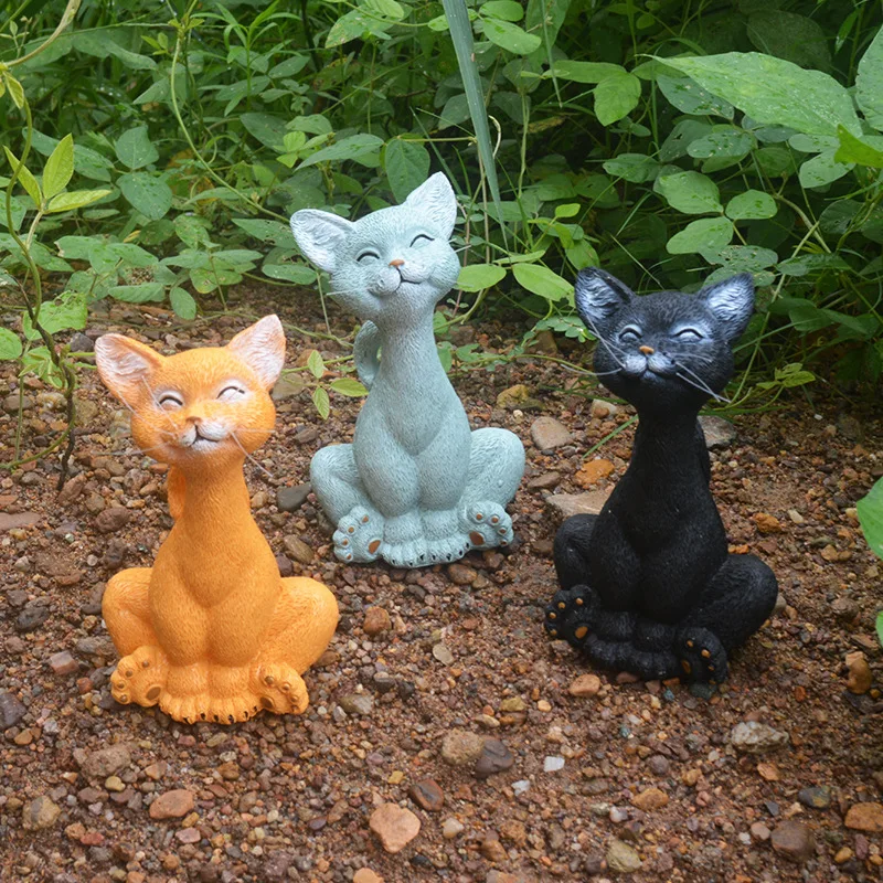 Sitting Cat Statue Cosplay Meditation Animal Simulation Pussy Resin Sculpture Art Craft Ornament Halloween Party Decoration Prop