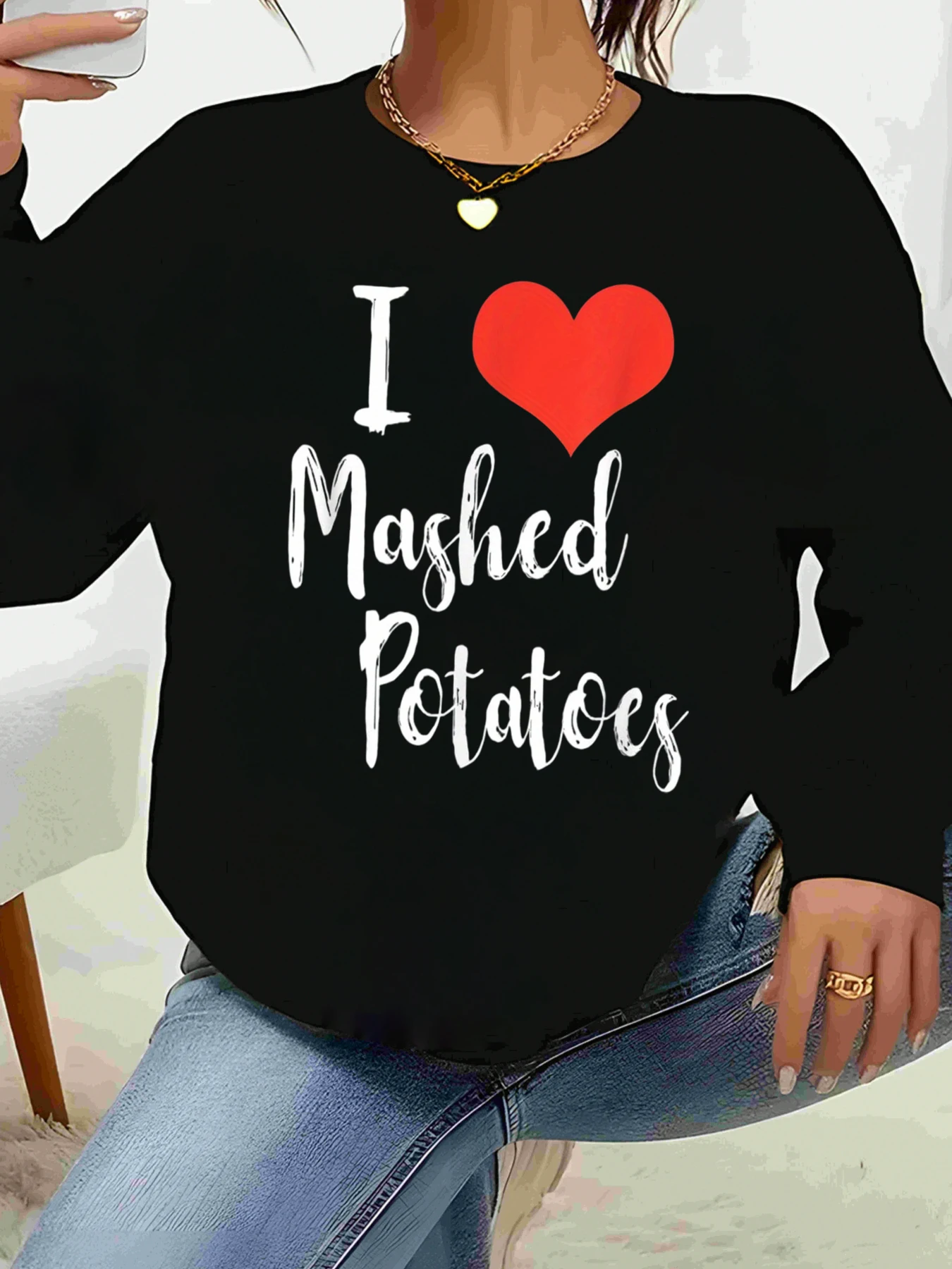 

Топ с длинными рукавами и принтом картофельного пюре, повседневная одежда на День Благодарения, женская мода