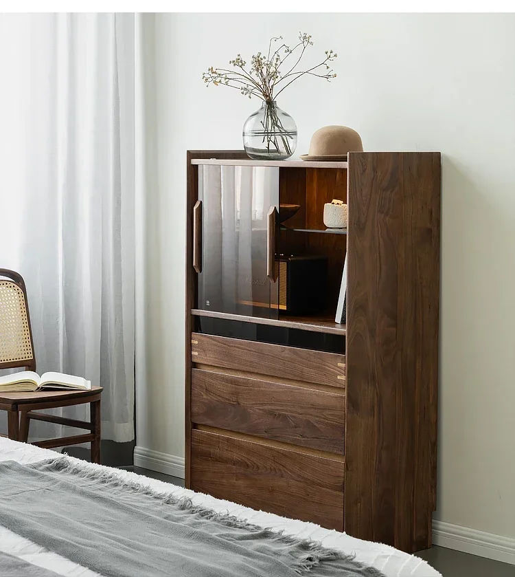 North American black walnut chest guest restaurant tea locker glass door display storage side cabinet