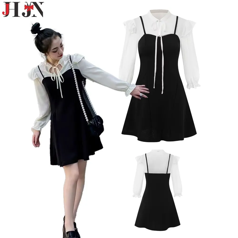

Literary Sleeve Slim Waist Hemline long skirt 2024 Summer Women's Bow Tie Dresses Elegant Simple Long Dress