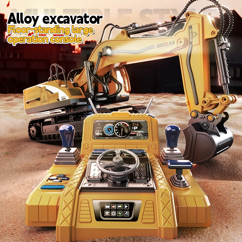 Remote Control Excavator Toy Car with Spray 12/13/15 Channel Engineering Vehicle Car Toy Steering Wheel Children Christmas Gifts