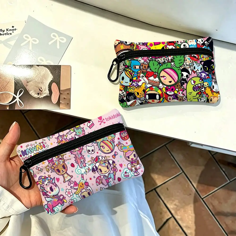Japan T-TokidokiS Portable Oxford Fabric Mini Wallet Carabiner Design Small Coin Bag For Cards Keys Earphones