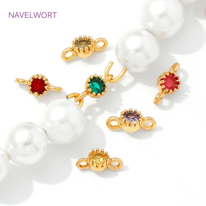 4/8/12Pcs 18K Gold Plated Mini Round Charms Connector For Jewelry,Connector For Bracelet,Inlaid Zircon Charms,DIY Accessories