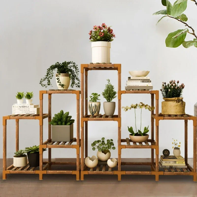 Practical Wooden Plant Stand Outdoor Garden Pots Holder Indoor Flower Shelf Decorative Plant Display