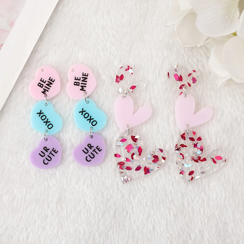 

4Pcs Valentine Charms Acrylic Heart Be Mine Jewlery Findings For Necklace Keychain DIY Making