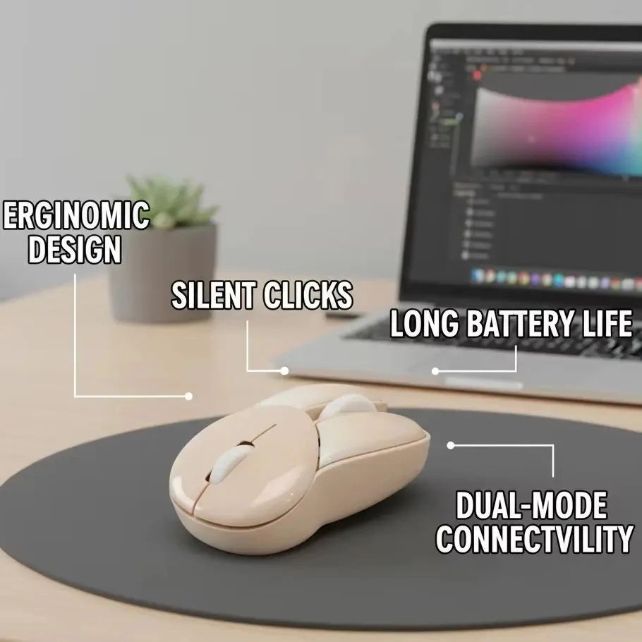 Cute Little Rabbit 2.4G Wireless USB Mouse For Girls, Silent Ergonomic Design Optical Mouse For Girl Macbook Laptop Office