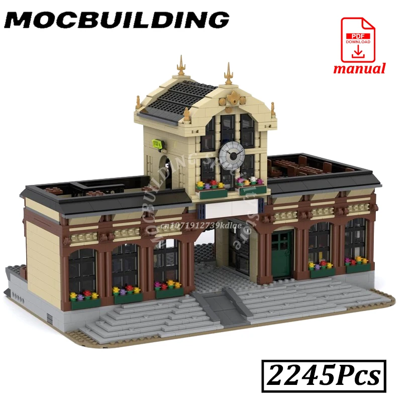 Train Station Model City Street View MOC Building Blocks Brick Display Construction Christmas Present