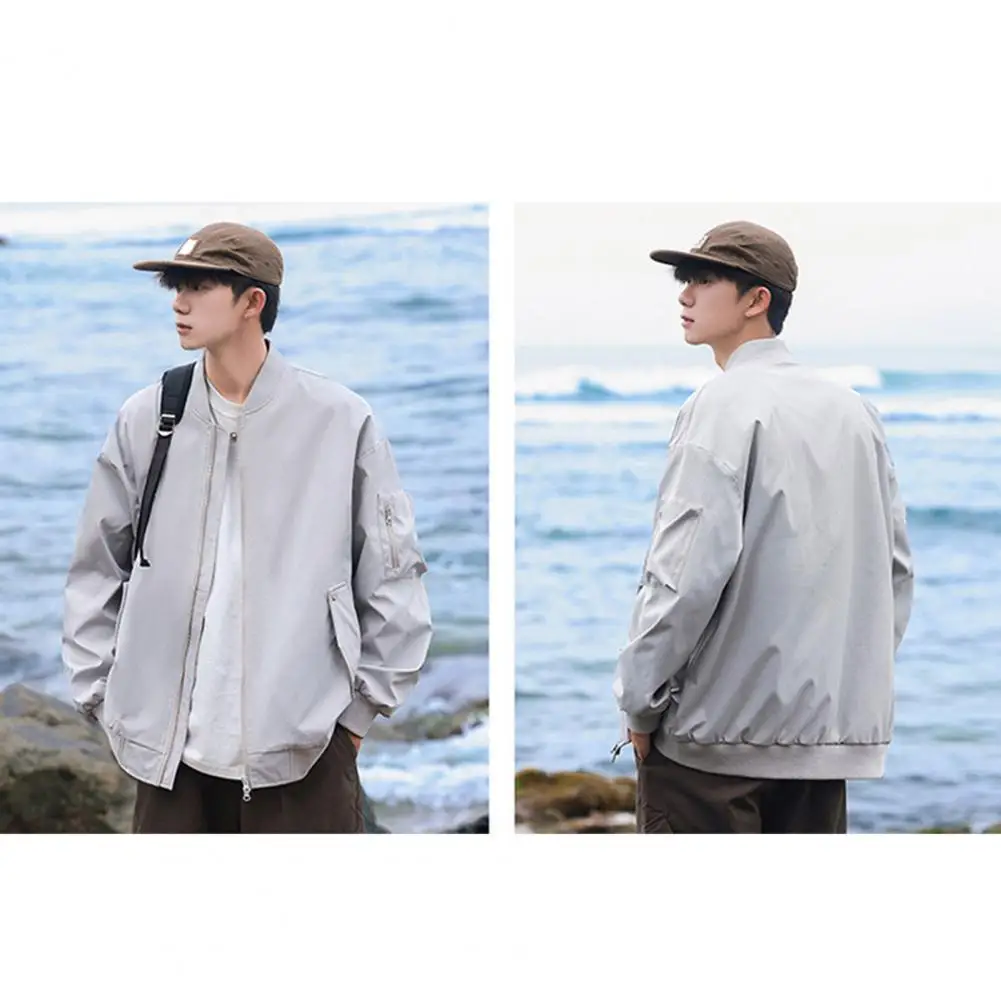 Solid Color Jacket Men's Lightweight Full Zip Baseball Jacket with Cartoon Design Waterproof Outdoor for Spring for Everyday