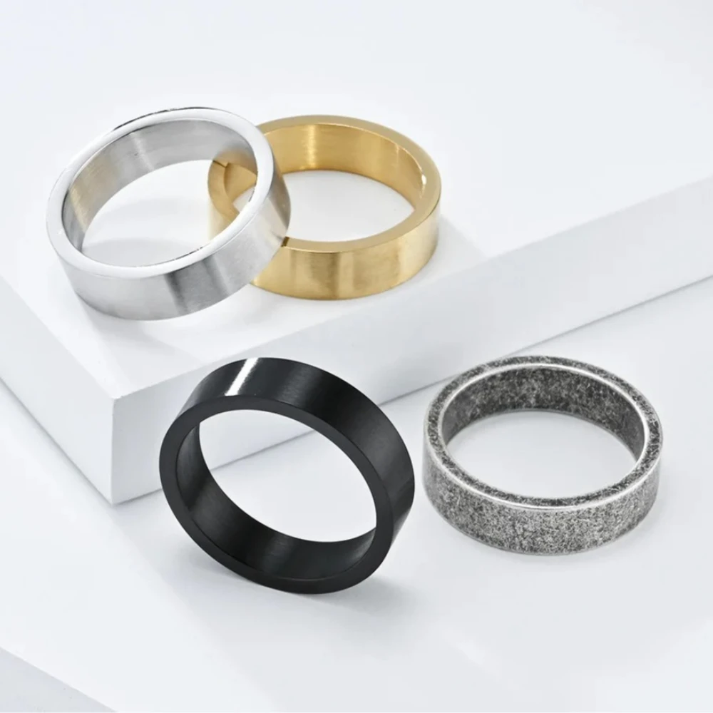 6MM Brushed Matte Antique Rings,Stainless Steel Simple Finger,Woman Men Couple Jewelry