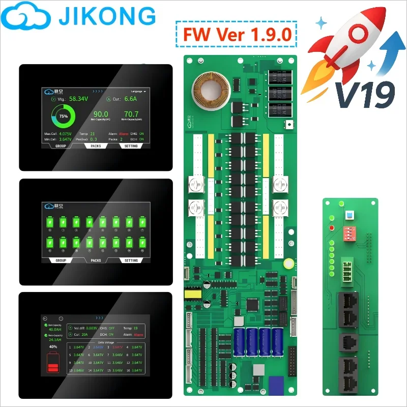 JIKONG Inverter BMS V19 200A 300A Active Balance 1A 2A LiFePo4 Li-Ion LTO Battery 8S 16S 24V 48V JKBMS V19 Home Energy Storage