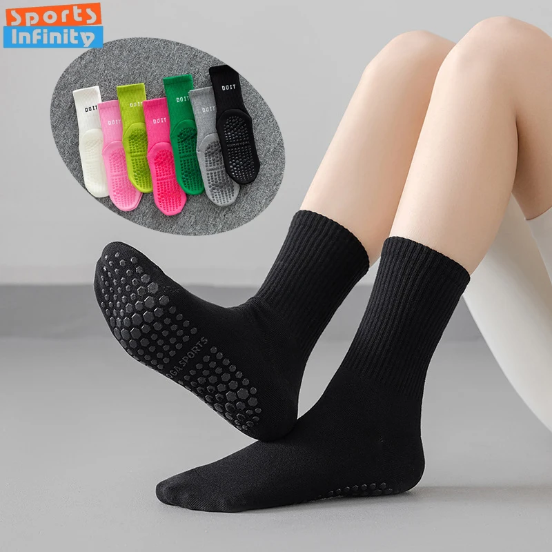

Female Fitness Floor Socks Trendy Mid Tube Pilates Yoga Socks Anti Slip Sweat Absorbing Breathable Shark Pants Sock Sports Socks