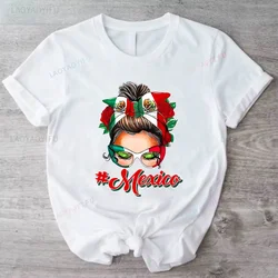 Mexico Messy Bun Women TShirt Mexico Flag Women Summer Cotton Tee Hispanic Heritage Month Gifts Mexican Mom Gifts Spanish Shirt