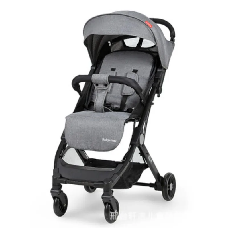 

Four-wheeled baby stroller can sit on a reclining portable pocket folding shock absorber parachute