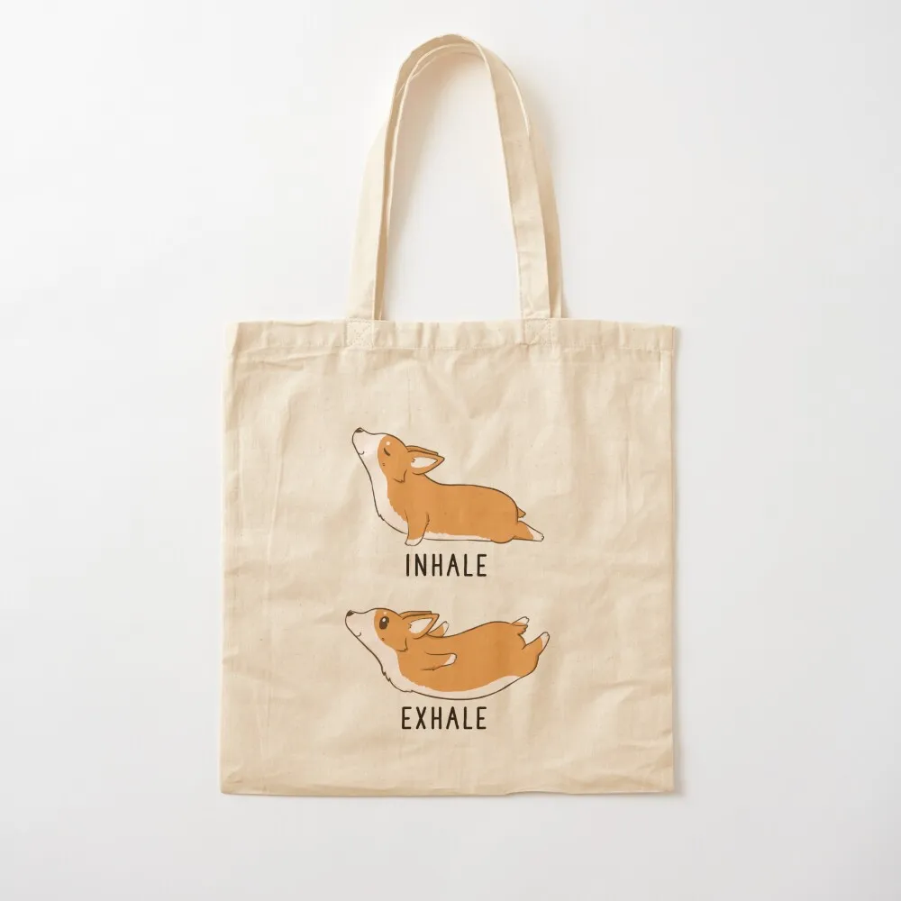

Inhale Exhale Corgi Yoga Tote Bag Big bag supermarket folding bag Canvas Tote