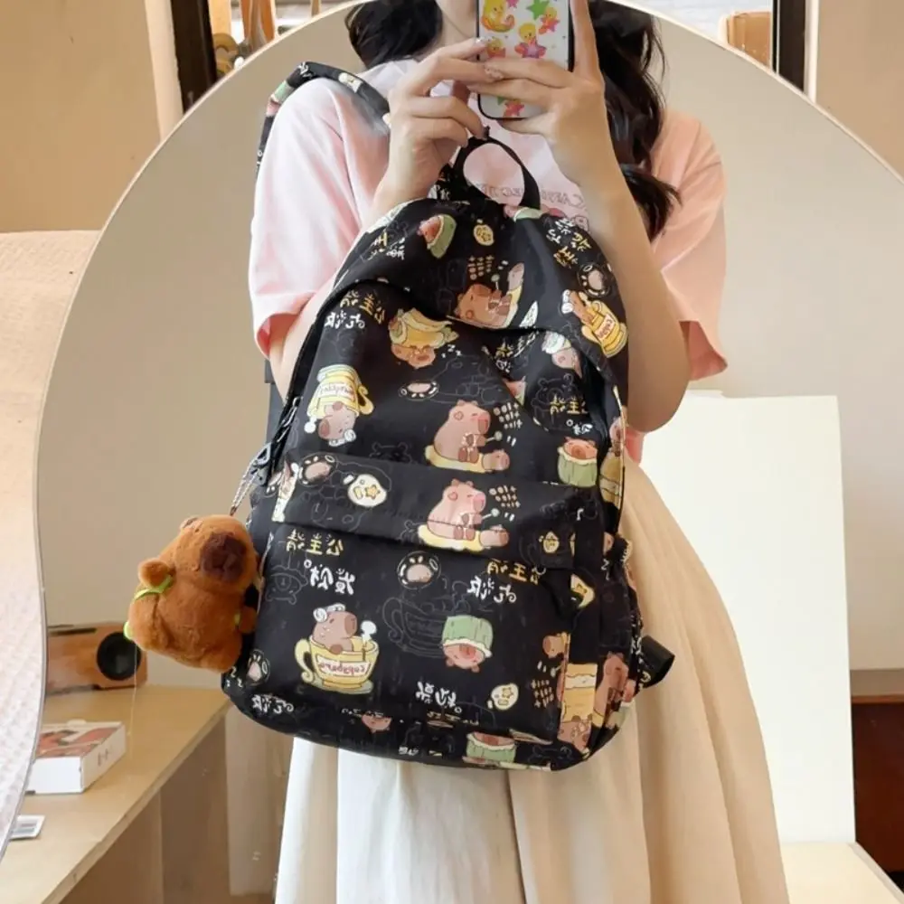 Mochila de capibara de dibujos animados Kawaii, bolso escolar de nailon divertido, bolso de mano de gran capacidad, bolso para ordenador portátil para estudiantes