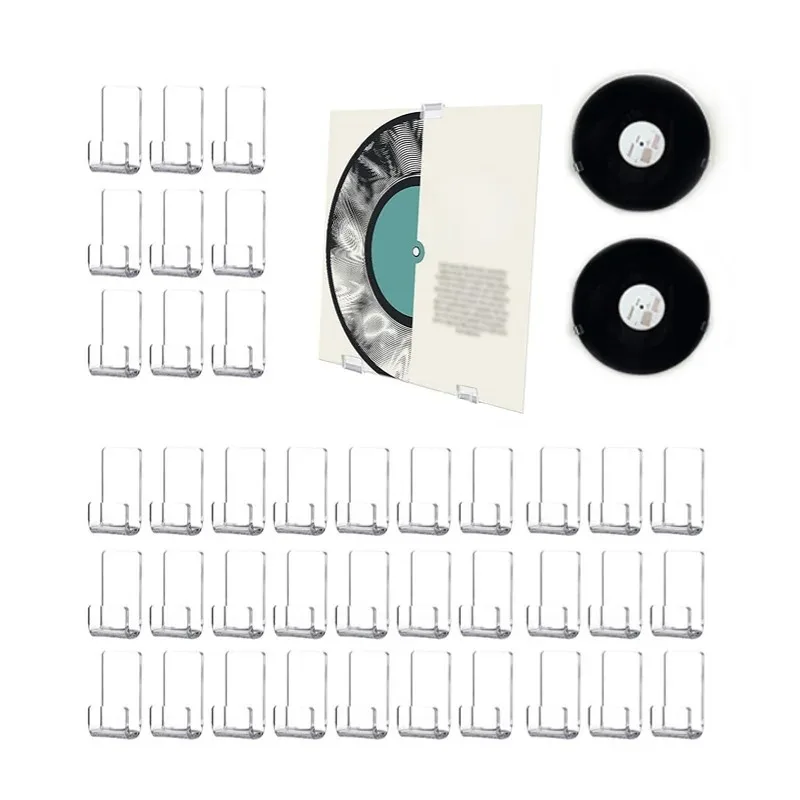 10 PCS Mini Vinyl Record Display Racks Punch Free Transparent Acrylic Record Photo Display Stand Holder Wall Hooks CD Shelf