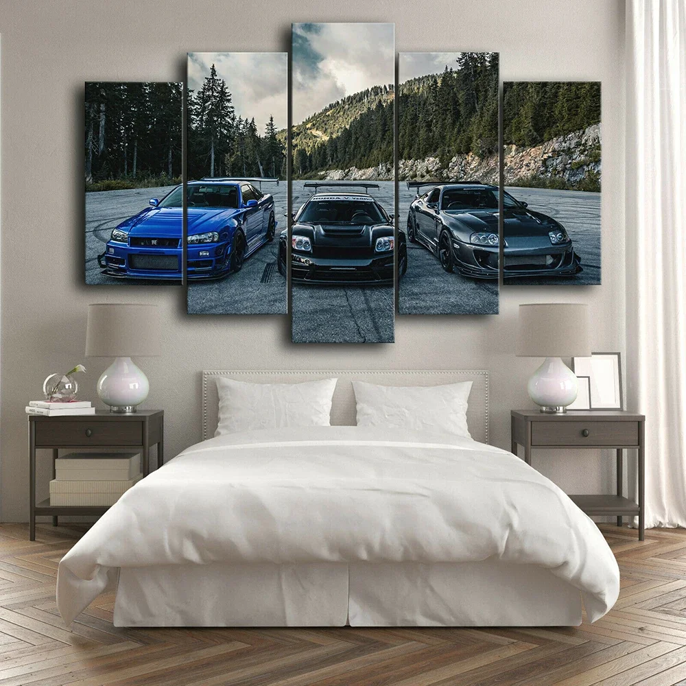 5 Pieces Canvas Art JDM Supra Nissan Skyline NSX Car Home Decor Popular Wall Picture Print Living Room Poster Painting Framework