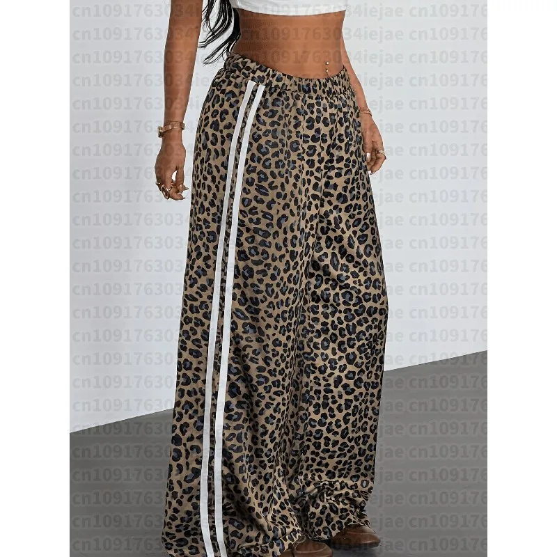 2026 Leopard Print Pants Women Hipster Fall Sporty Patchwork Stripes Autumn Trend Basic Streetwear Casual Loose Trousers Ki