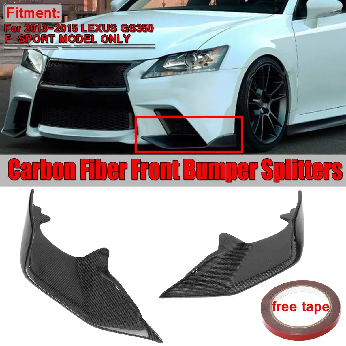 LEXUS GS Real Carbon Fiber Car Front Bumper Splitter Lip Diffuser Body Kit Spoiler Guard For LEXUS GS350 F-SPORT 2013 2014 2015