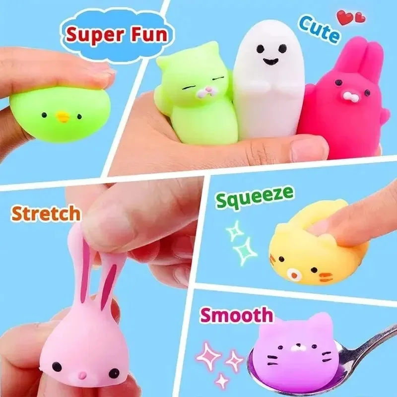 20 Pcs Random Cute Animal Squishy Toys Soft Rubber Pinching Stress Relief Small Party Gifts