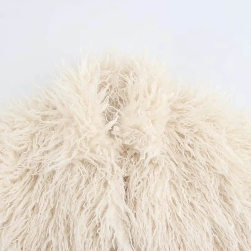 Chaquetas de piel sintética con solapa, chaqueta peluda corta blanca de lana sintética lisa, abrigo de felpa esponjoso 2025, Tops elegantes informales gruesos y cálidos de lujo