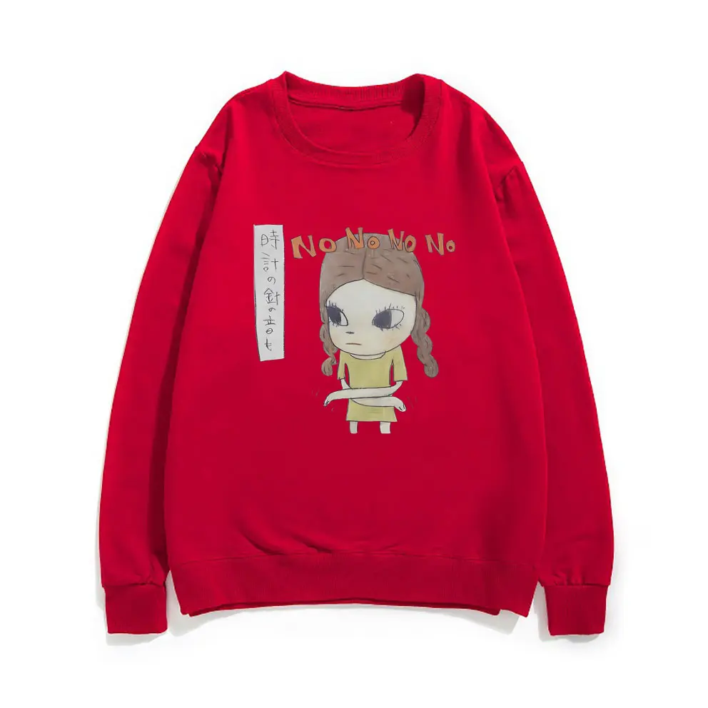 Yoshitomo Nara Girl with Braids No No Graphic Sweatshirt Men Women Vintage Cartoon Pullover Tracksuit Male Oversized Sweatshirt