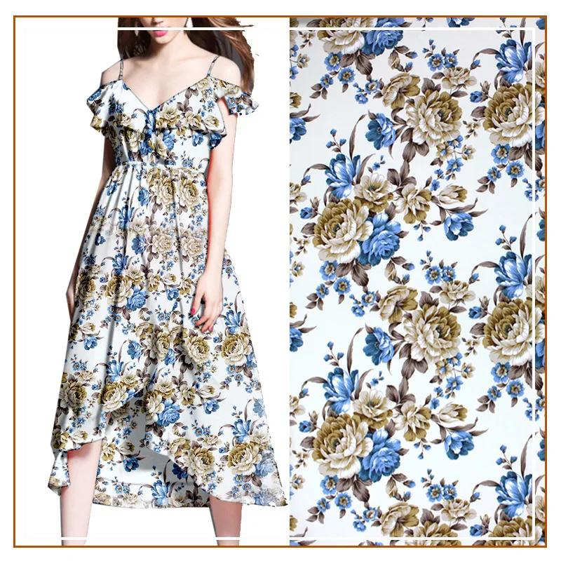 

High-Quality Chiffon Large Floral Pattern All Polyester Fabric Nightgown Dress Material Popular Summer Autumn New Arrival