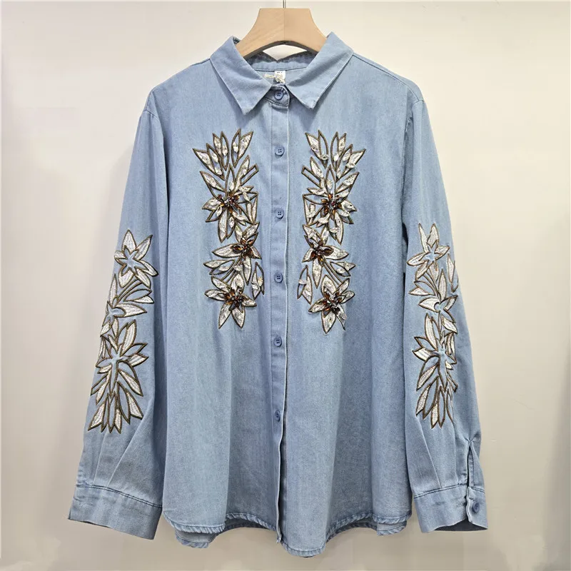 

SuperAen Retro Stand Collar Flower-embroidered Long-sleeved Shirt for Women 2026 Autumn and Winter New Loose Design Casual Tops