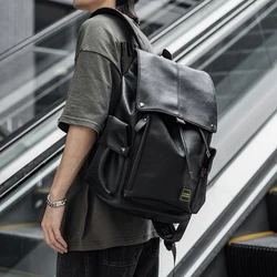 Sac à dos en cuir de style collège pour hommes, étanche avec USB, grande capacité, sacs à dos décontractés, 15.6 pouces