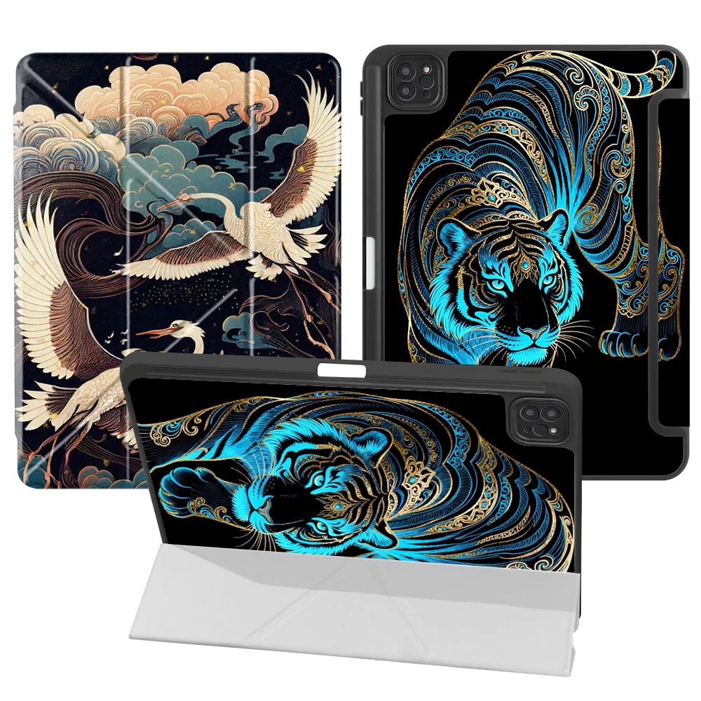 Neon Blue Tiger Tablet Case For iPad 9th Mini 7 6 5 Air 8 M2 M3 3 12th Pro M4 13 2025 2026 11th 10th Gen With Pen Slot Cover