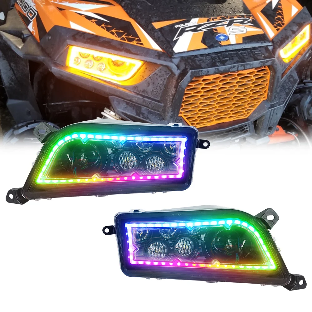 ATV UTV car parts rgb led projector headlight with halos for rzr xp4 turbo head lights Accessories with angel eye for POLARIS