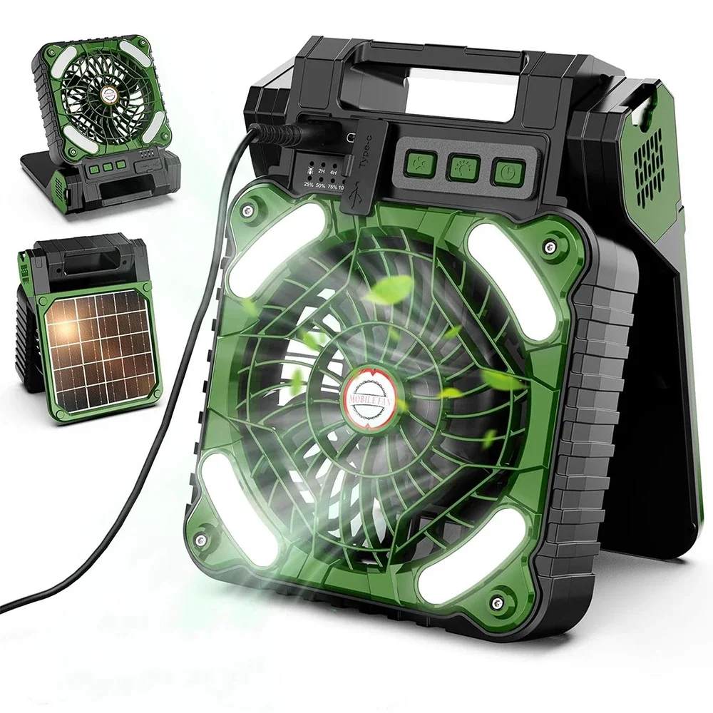 Portable Solar Fans 7800mAh LED Lantern Rechargeable Solar Powered Camping Fan 4 Speeds Powerful Wind 90° Folding Ventilador