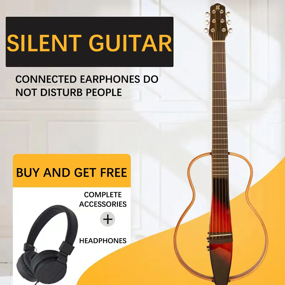 39 inch Silent Guitar Backhand Wooden Guitar Lefthand Smart Mute Guitar Travel Portable with Speaker Guitar Parts and Accessorie