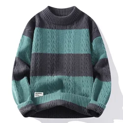 New Fashion Men Striped O-neck Knitted Pullover Sweaters Man Outwear Loose Casual Sweaters Quality Pullovers Winter Clothing 4XL