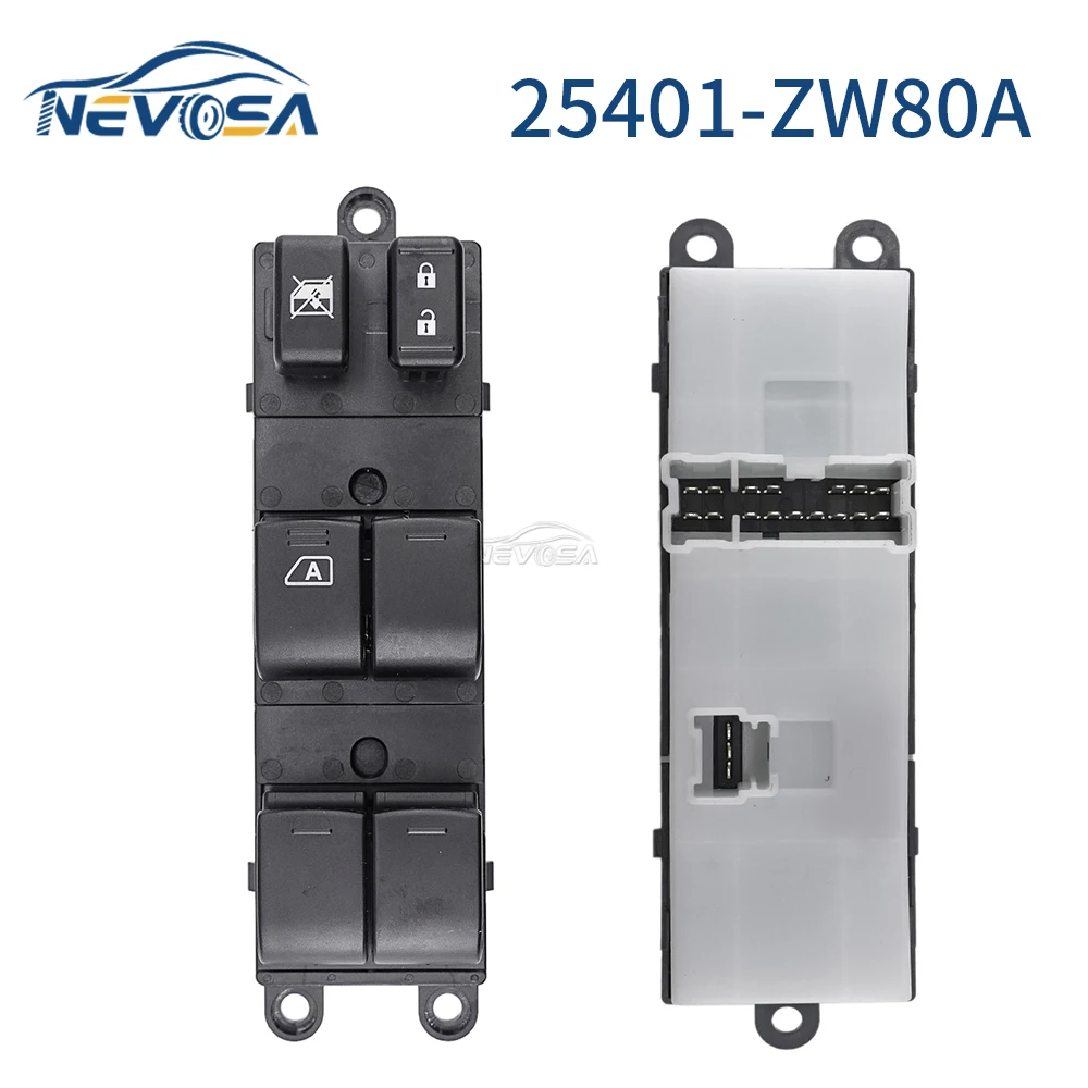 NEVOSA LHD Electric Window Control Switch Lifter Button For Nissan Versa 2010-2012 25401-ZW80A 16+3Pins Car Parts Accessories