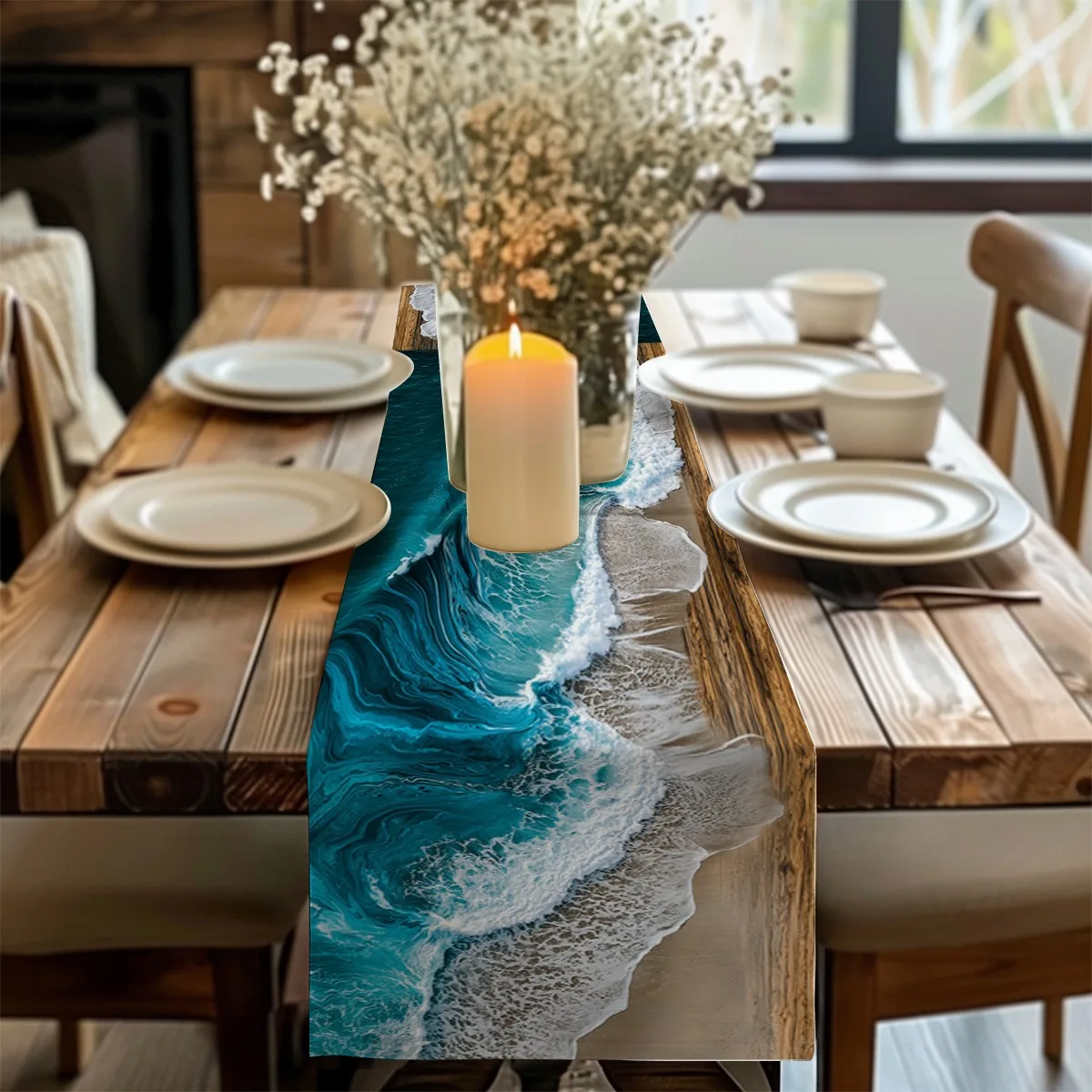 

decorations table runner Ocean Wave Abstract Coastal Style Tablecloth for Home Kitchen Party Settings Gift Ideas,Dinner Setting