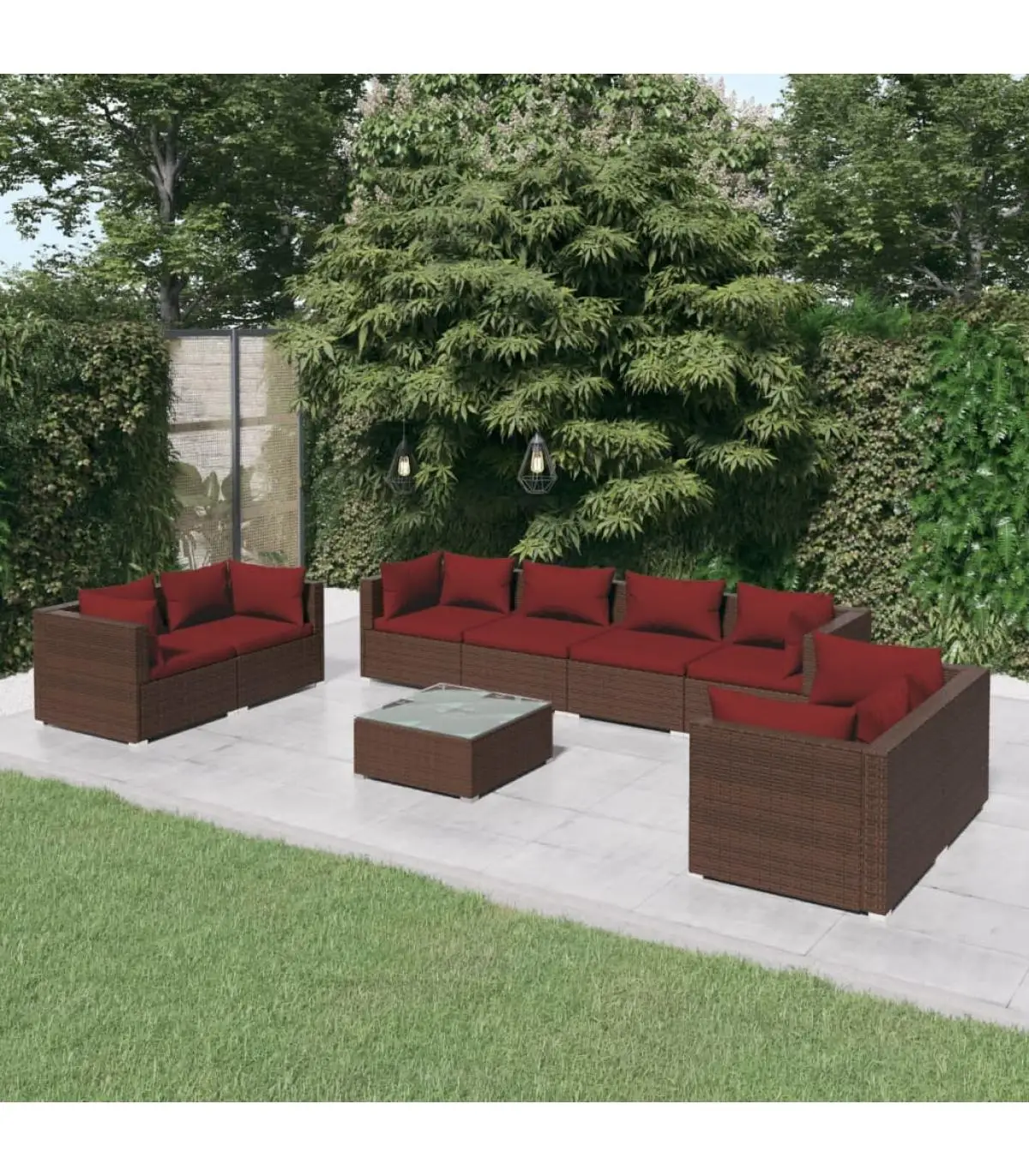 Garden sets Set garden furniture 9 pieces and cushions synthetic brown rattan