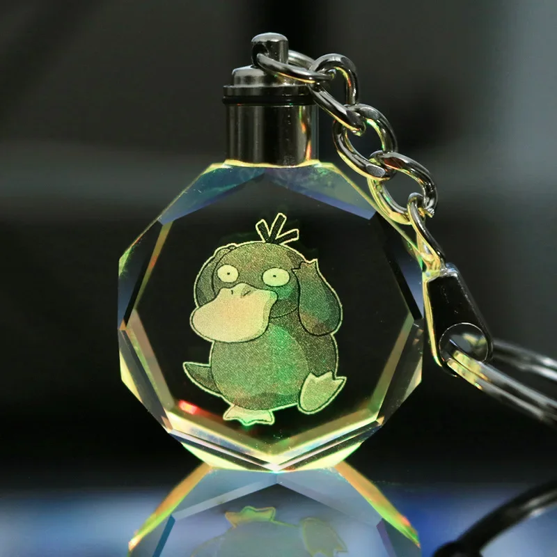 Anime Pokemon Bunte Kristall-Lampe Schlüsselanhänger Cartoon Pikachu Actionfiguren Glas-Anhänger Nachtlicht Schlüsselring Kette Spielzeug Geschenke